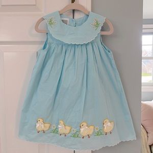 Lil Cactus Light Blue Fuzzy Chick and Flowers Collared Dress